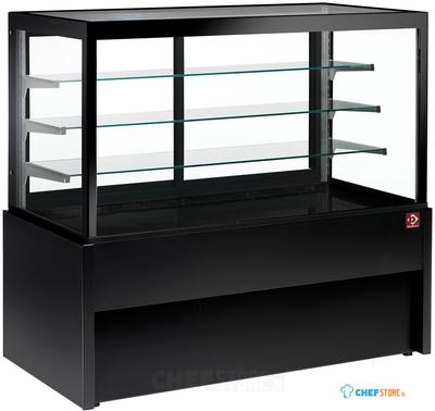Panoramische Gekoelde Uitstaltoonbank, Geforceerd, 4 Niveaus, Zonder Reserve - Zwart, Diamond Cb12v-B9/p2 1