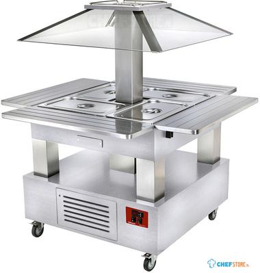 Diamond Eiland Buffet - Salad bar, gekoeld, 4x GN 1/1-150 (wit hout) | CSB/4D-A1-R2 1