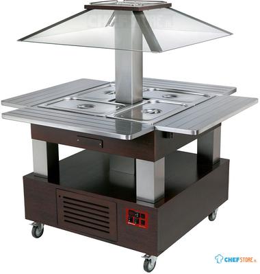 Diamond Eiland Buffet - Salad bar, gekoeld, gemotoriseerd koepel 4x GN 1/1-150 (Wengé hout) | CSB/4D-B1-R2+KM 1