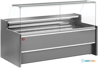 Diamond Geforceerde gekoelde vitrinetoonbank- met recht frontglas 90° met reserve - GRIJS | FC15/G8-VR2 1