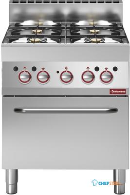 Gasfornuis 4 Branders Met Elektrische Convectie-Oven GN 1/1 - Diamond G65/4BFEV7-N 1