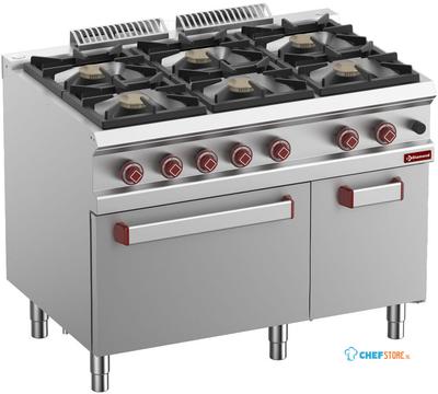 Gasfornuis 6 Branders - Gasoven GN 2/1 - Neutrale Kast - Diamond G7/6BFA11-N 1