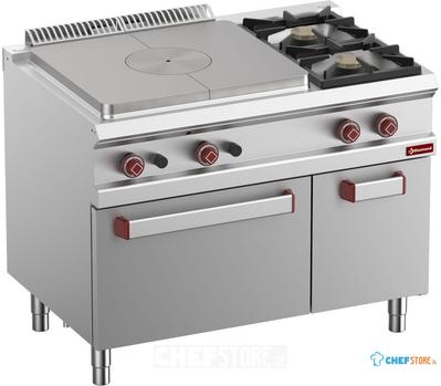 Fornuis - Doorkookplaat - 2 Gasbranders - Gasoven GN 2/1 - Kast GN 1/1 - Diamond G7/T2BFA11-N 1