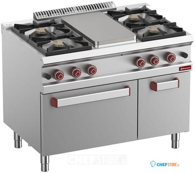 Gasfornuis 4 Branders - Sudderplaat - Gasoven GN 2/1 En Kast GN 1/1 - Diamond G7/TM4BFA11-N 1