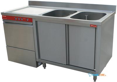 Horeca vaatwasser en spoeltafel met schuifdeuren | Spoeltafel rechts | 50 x 50 mand | L1621VS-AS+051D/6M | Diamond 1
