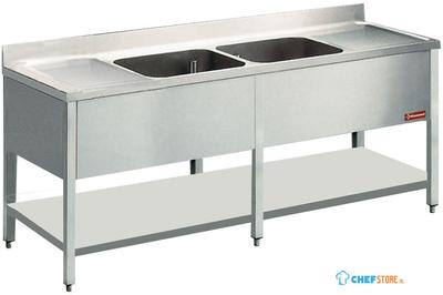 Diamond Spoeltafel met 2 Kuipen en 2 Druipvlakken - L2221-D 1