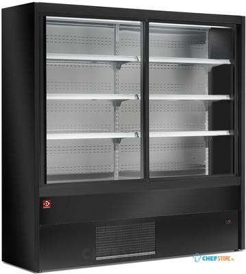 Gekoeld Wandmeubel, Geforceerd Met Glazen Schuifdeuren - Zwart, Diamond PD12/B5-R2 1
