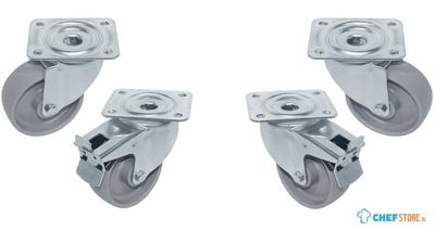 Kit van 4 "verzinkte" Zwenkwielen Voor Tafels, 2 Met Rem, Diamond RTG4-P9 1