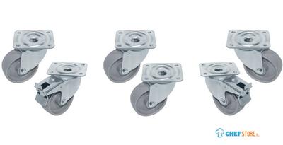 Kit van 6 "verzinkte" Zwenkwielen Voor Tafels, 2 Met Rem, Diamond RTG6-P9 1
