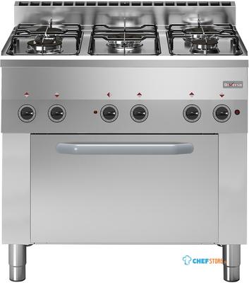 Diverso By Diamond Gasfornuis 5 Branders, Elektrische Convectieoven 4x GN 1/1 - WR-C5FV-65 1