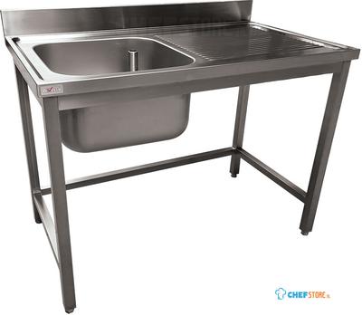 Diverso By Diamond RVS Spoeltafel ECO met 1 Kuip en Rechts Druipvlak, Zonder Onderblad - WR-E1C1-4D 1