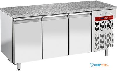 Diamond Koelwerkbank, Geforceerd, 3 deuren EN 600x400 - Top in graniet - TP3N/HG-R2 1