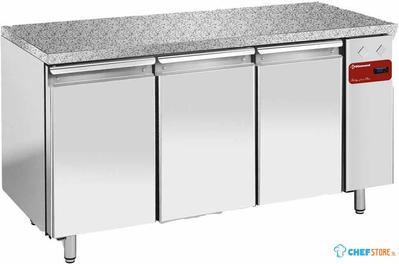 Diamond Diepvriestafel, gevent., 3 deuren EN 600x400 - Top in graniet (zonder groep) | TPS3B/HG 1