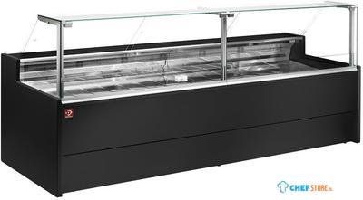 Diamond Geforceerde gekoelde vitrinetoonbank- met recht frontglas 90° met reserve - ZWART | VZ15/B5-VR2 1