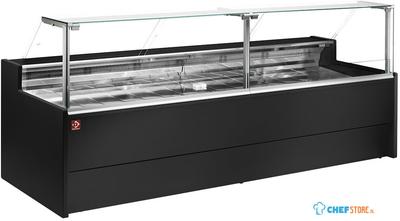 Diamond Geforceerde gekoelde vitrinetoonbank- met recht frontglas 90° met reserve - ZWART | VZ25/B5-VR2 1