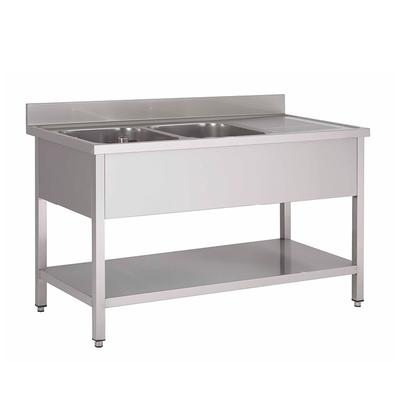 Gastro-Inox RVS Spoeltafel met 2 Spoelbakken Links en Onderblad 1500(l)x600(d)x880(h)mm - Gastro-Inox 305.423 1
