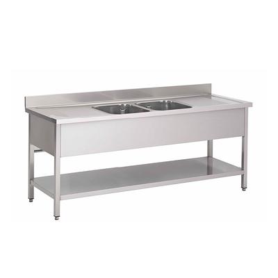 Gastro-Inox RVS Spoeltafel Met 2 Spoelbakken Midden En Onderblad 2000(l)x700(d)x880(h)mm - Gastro-Inox 305.445 1
