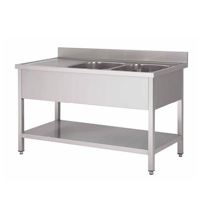 Spoelwerktafel van Roestvast Staal AISI 304 met 2 Spoelbakken R en Onderblad 1500(l)x600(d)x880(h)mm - 305.466 1