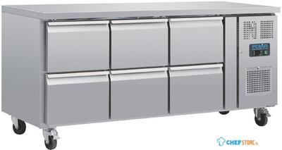 Gekoelde werkbank op wielen | 6 laden, GN1/1 | Geventileerd | Polar DA548