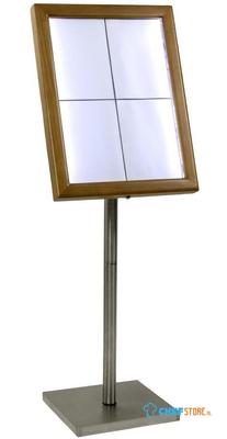 Securit DP529 4xA4 teakhouten witte LED menukaarthouder met paal en voet