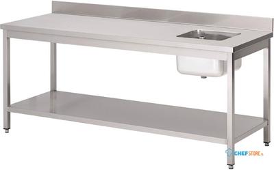 Gastro M RVS cheftafel met spoelbak rechts en achteropstand 85x140x70cm |  DS431