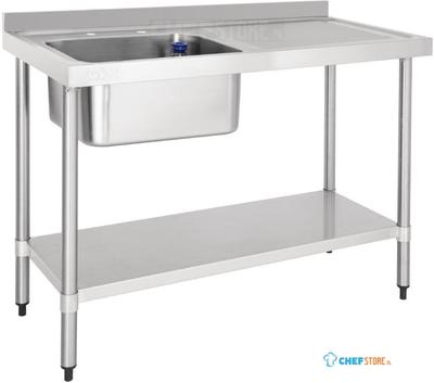 Vogue Enkele Spoeltafel RVS Afdruiprek Rechts 1200mm, Vogue DY823