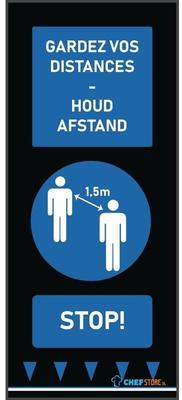 Social Distancing Vloermat 150x65cm Blauw - Mensen (let Op: Franse & Nederlandse Tekst) | Fn877