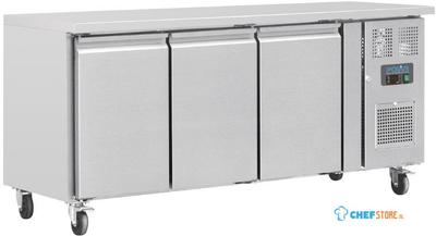 3-deurs gekoelde werkbank 60cm diep | 2/3GN | Geforceerd | Wielen | Polar G378