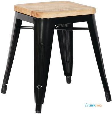 Bolero Stalen Kruk met Houten Zitting - Zwart (4 Stuks) - Bolero GM635