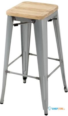 Bolero Bistro Hoge Krukken met Houten Zitkussen Gegalvaniseerd Staal (4 Stuks) - GM638