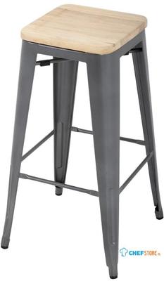 Bolero Stalen Barkruk met Houten Zitting - Grijs (4 Stuks) - Bolero GM639