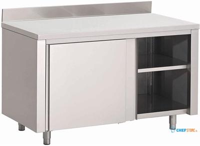 Gastro M | RVS werktafel | Schuifdeuren | Achteropstand |  120x70x85cm | GN157