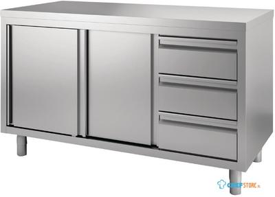 Gastro M | RVS werktafel | Schuifdeuren | 3 laden |140x70x85cm | GN163