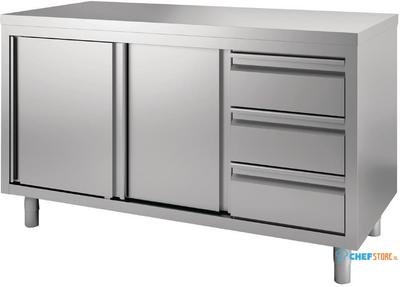 Gastro M | RVS werktafel | Schuifdeuren | 3 laden |200x70x85cm | GN167