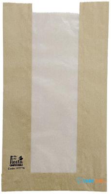 Fiesta Compostable HY776 Fiesta Composteerbare Broodzakken met Glasine Venster 320x180x40mm (stuks 1000)