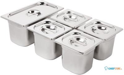 Vogue SA246 RVS Gastronorm Bakken Set 1/3 en 4 x 1/6 met Deksels