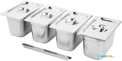 Vogue SA247 RVS Gastronorm Bakken Set 4x 1/4 met Deksels