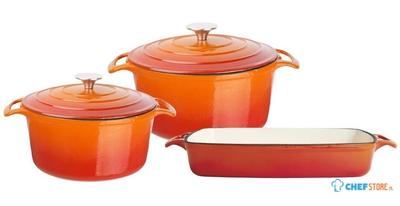 Vogue Gietijzeren Kookgerei 3 Schotel Set - oranje - SA728