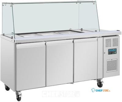 Polar U-Serie Driedeurs Saladette met Vierkant Kuchscherm - Polar UA018
