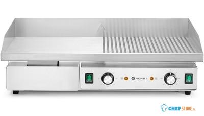 HENDI 154991 Bakplaat, half vlak, half geribbeld, , Budget Line, 400V/4400W, 720x460x(H)241mm