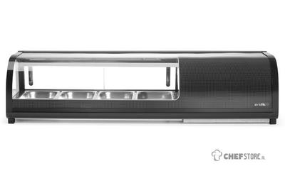 Arktic 274071 Sushi display, , Containers inbegrepen: 4x GN 1/3 (H) 40 mm., GN 1/3, Zwart, 220-240V/190W, 1177x426x(H)296mm
