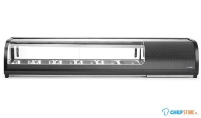 Arktic 274088 Sushi display, , Inclusief containers: 6x GN 1/3 (H) 40 mm., GN 1/3, Zwart, 220-240V/190W, 1529x426x(H)296mm