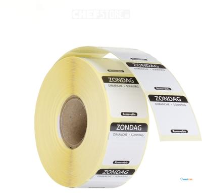 HENDI 850534 Voedselveiligheid dagstickers, herbruikbaar, , Zondag, Zwart, 1000 st., 25x25mm