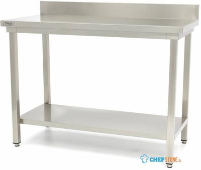 Maxima Werktafel RVS - 60 X 60 cm - Verstelbare Hoogte - met Spatrand en Onderschap - 09300974