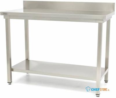 Maxima Werktafel RVS - 200 X 60 cm - Verstelbare Hoogte - met Spatrand en Onderschap - 09300995