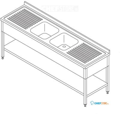Maxima Spoeltafel - 190 X 70 cm - 2 Wasbakken - incl. Spatrand en Onderschap - 09394090