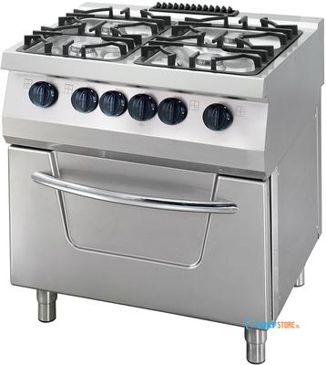 Maxima Heavy Duty Fornuis - 4 Pitten - Dubbel - 70 cm Diep - 36 KW - Gas Incl. Elektrische Oven - 09396015