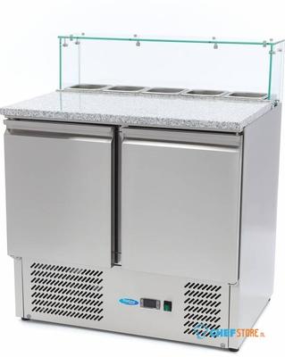 Maxima Pizzawerkbank - 90 cm - 2 Deuren - 5 X 1/6 GN - incl. Glazen Afdekking - 09400207