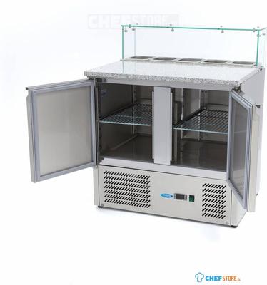 Maxima Pizzawerkbank - 90 cm - 2 Deuren - 5 X 1/6 GN - incl. Glazen Afdekking - 09400207
