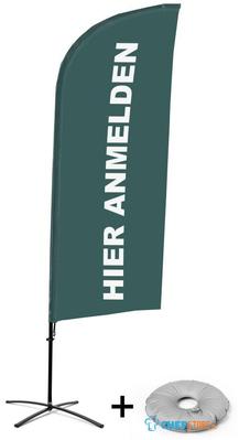 Syna Beach Flag Alu Wind Complete Set hier Melden Grijs Duits Kruisvoet - BFAW310-CB30-WB-I112
